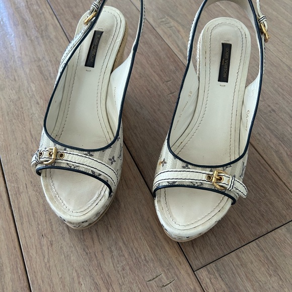 Louis Vuitton Cream Monogram Print Wedges - Picture 1 of 9